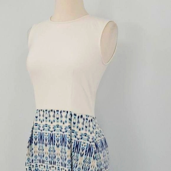 Cynthia Rowley White and Blue Ikat Print Sleeveless Stretch Sheath Dress X-Small - Picture 2 of 6